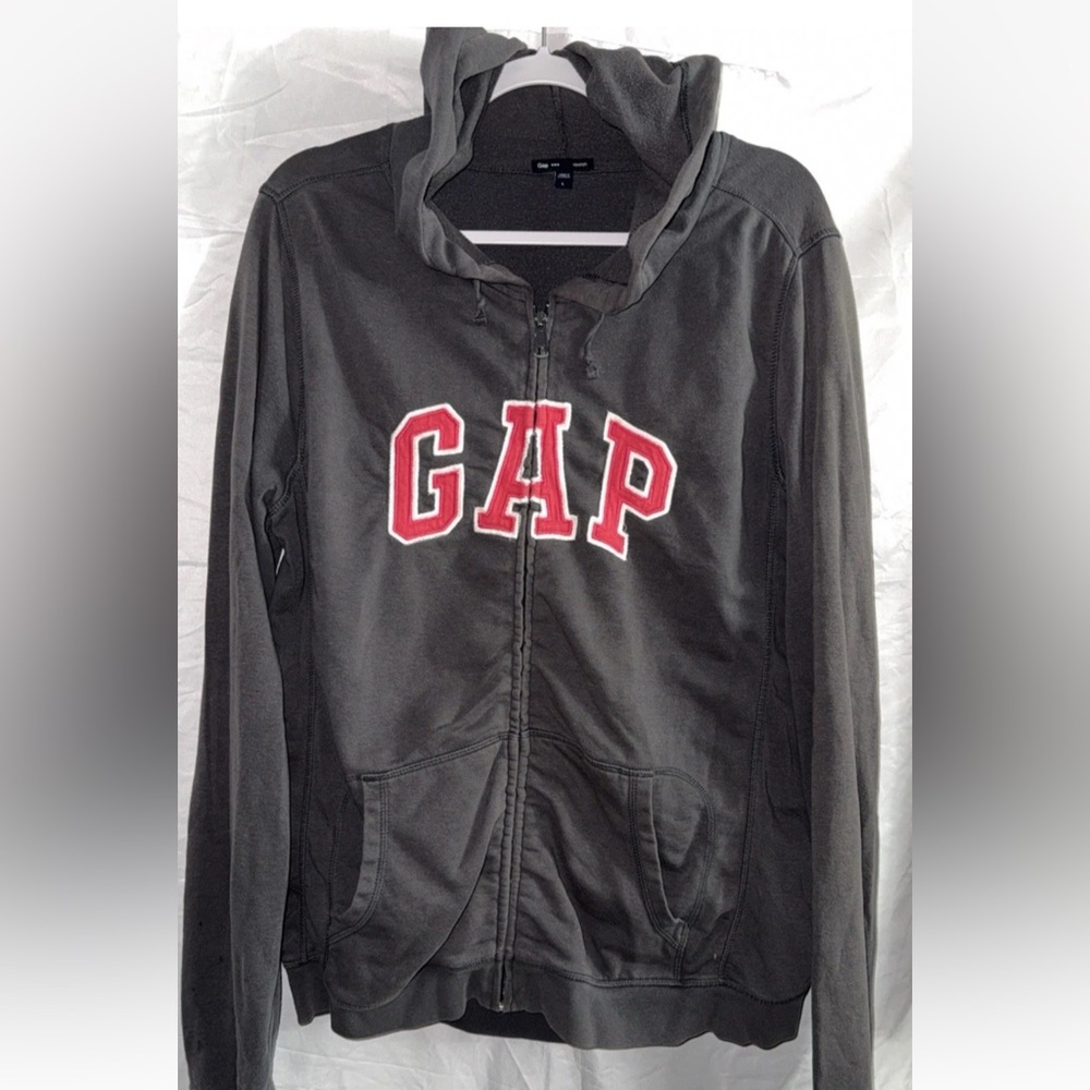 GAP Charcoal Jacket with pink Logo ruched zip large